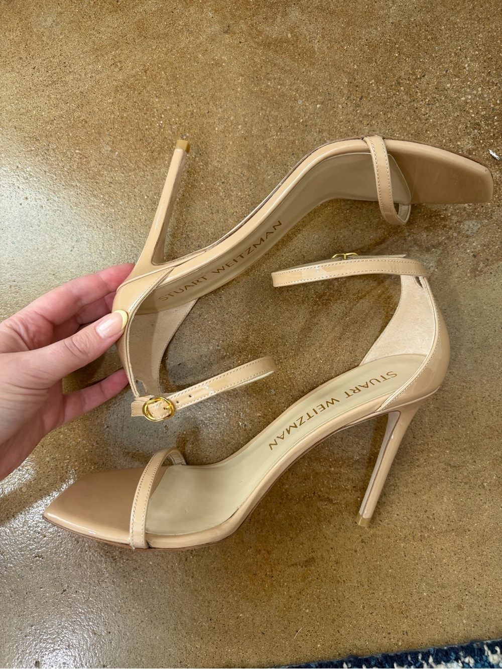Stuart Weitzman Nudistcurve 100 Patent Leather Sandals Nude Women’s Size 10B - Picture 5 of 10